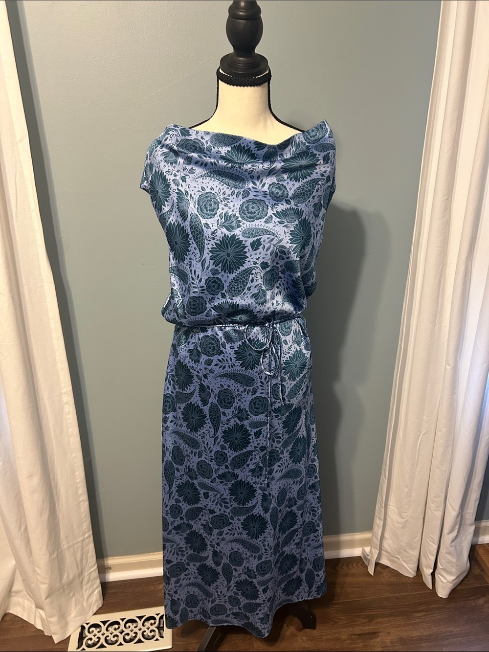 Ann Taylor Blue Paisley Floral Satin Maxi Dress